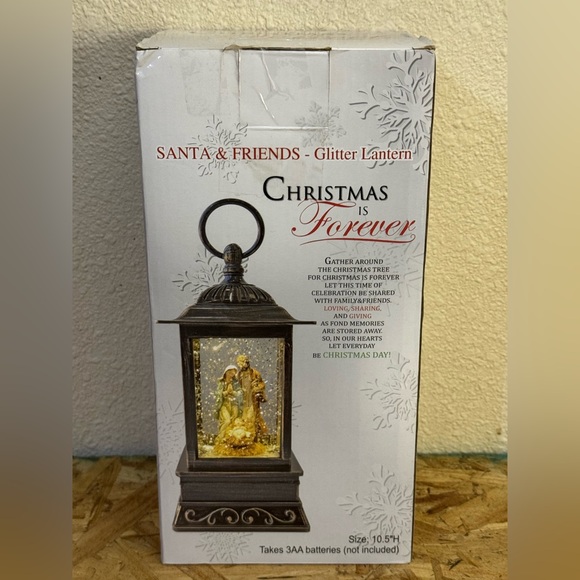Christmas Is Forever 10.5” Santa & Friends Glitter Lantern - Picture 1 of 5